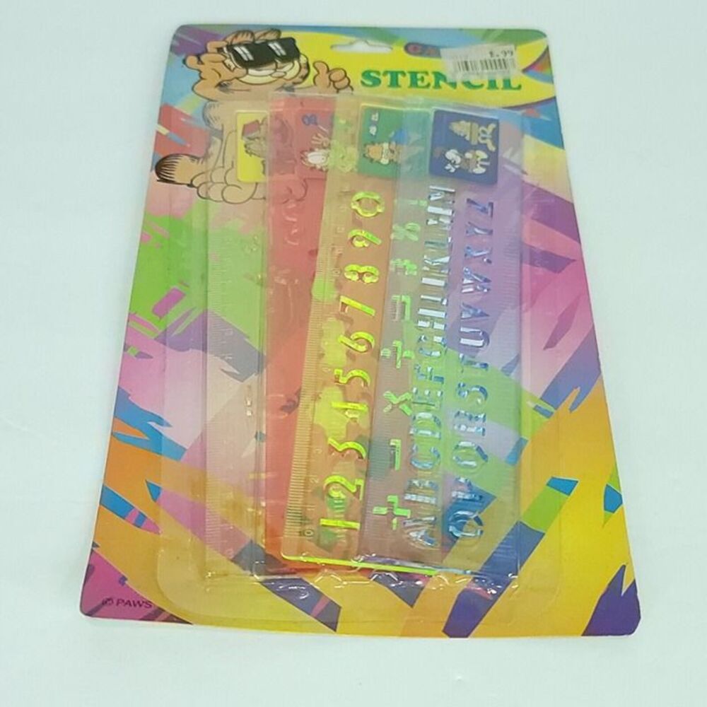 Vintage Garfield Cat Stencils & Rulers Set of 4 Numbers Alphabet NEW Shenny